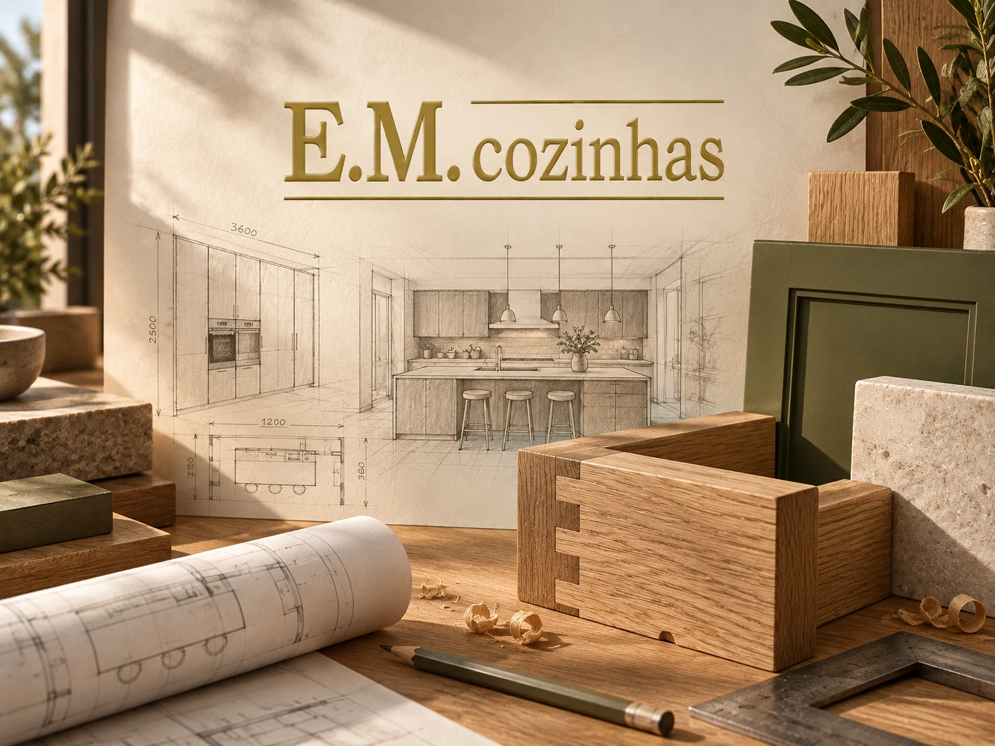 E.M. Cozinhas: identidade, desenhos de cozinhas e materiais de fabrico